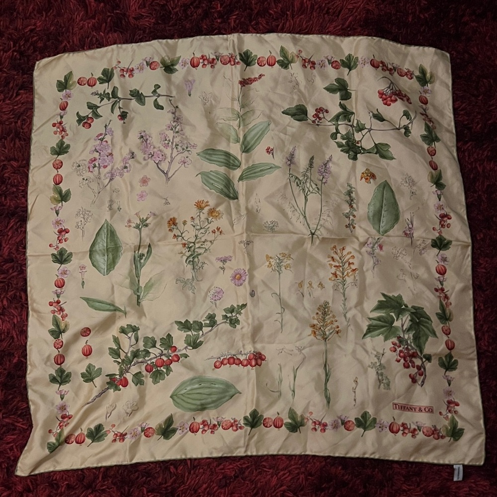 Tiffany & Co. Cream Botanical Silk‎ Scarf